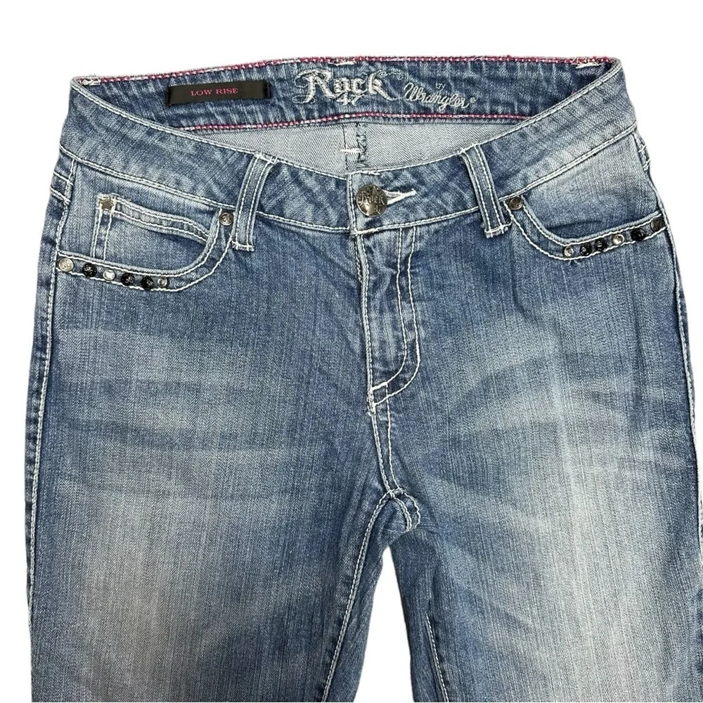 Rock 47 Embellished Cross Pocket Wrangler Bootcut Jeans - Picture 2 of 14